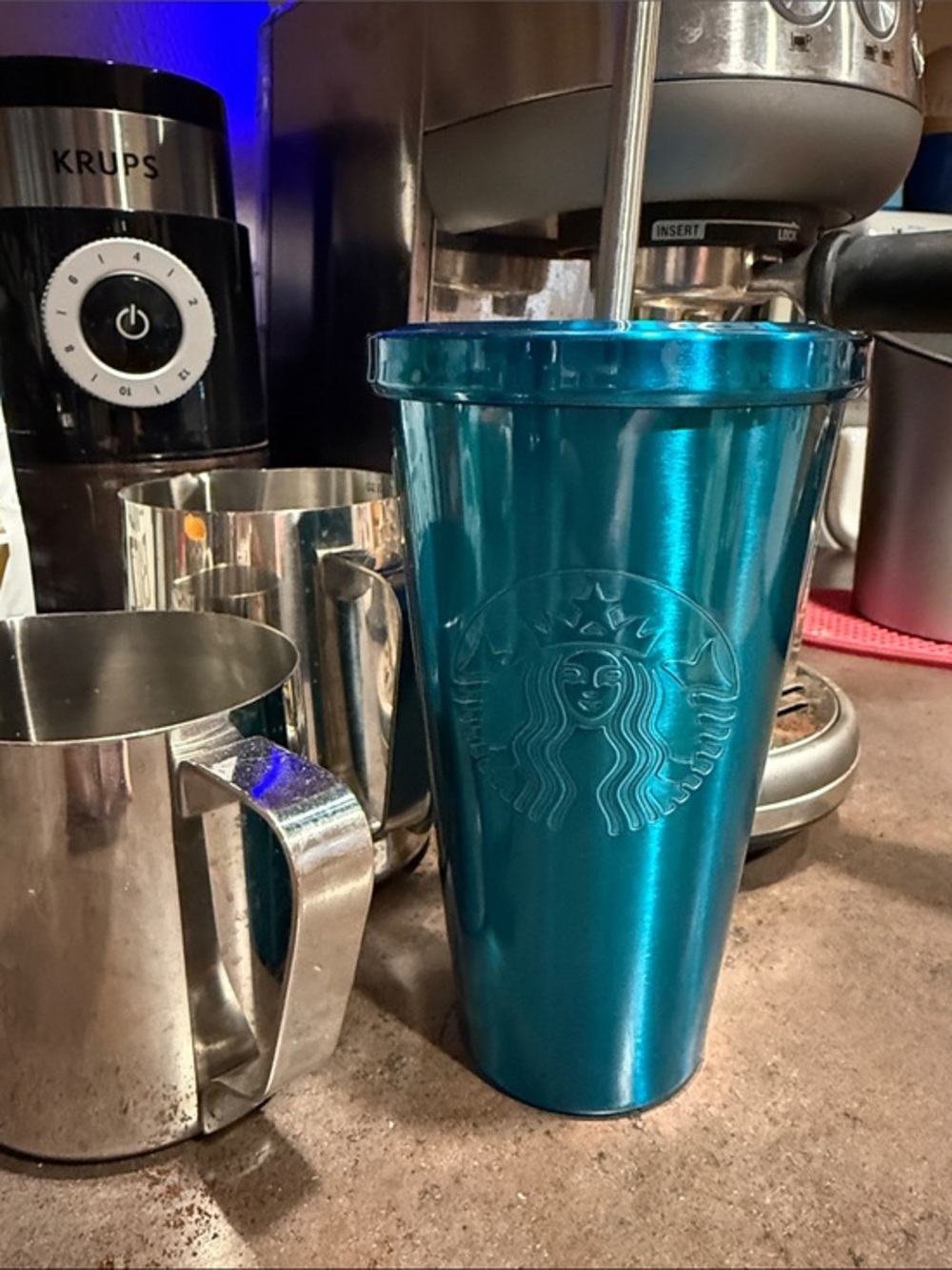 Starbucks 2014 16 oz. Metallic Teal Insulated Cold Cup with Straw